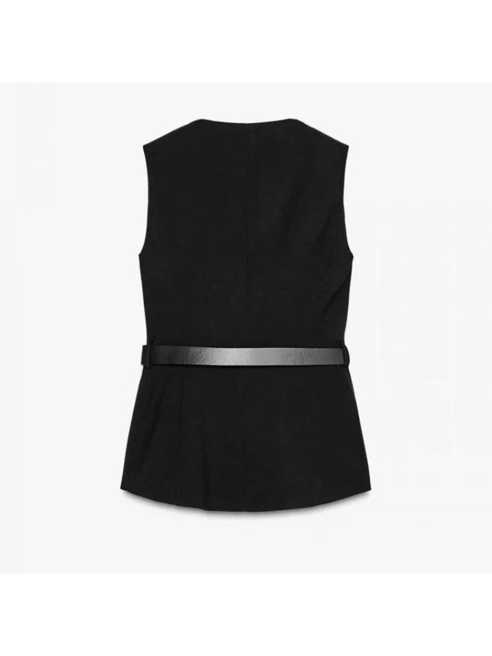 Zara Black Sleeveless Blazer Vest with Belt Medium Round Neck 2349/573 NWT - Picture 7 of 15